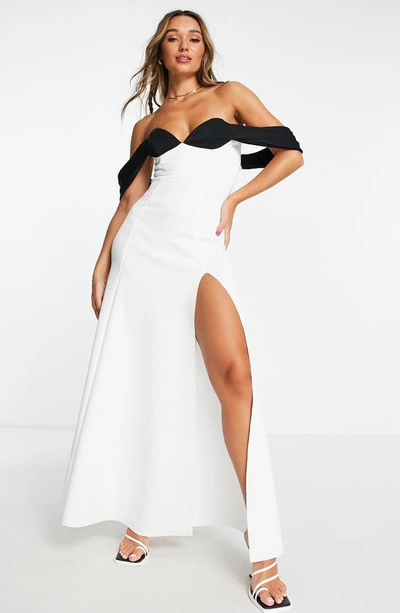 Asos Design Contrast Neckline Corset White Maxi Dress In White