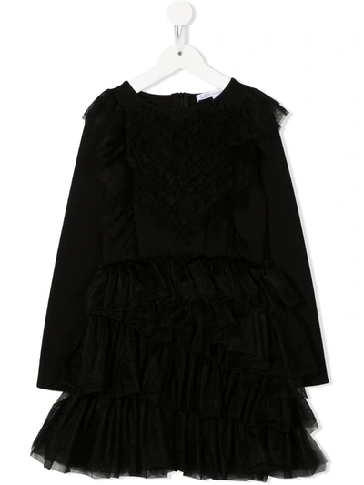 Patrizia Pepe Girl Kids' Ruched Long-sleeve Dress In Black