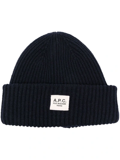 A.p.c. James Ribbed-knit Wool-blend Beanie In Dark Navy