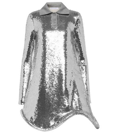 Jw Anderson Sequined Polo Minidress In Silver