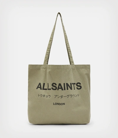 Allsaints Underground Logo-print Cotton-canvas Tote Bag In Nori Green/black