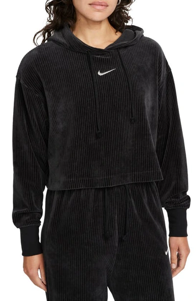 Nike Women's  Sportswear Velour Cropped Pullover Hoodie In Black