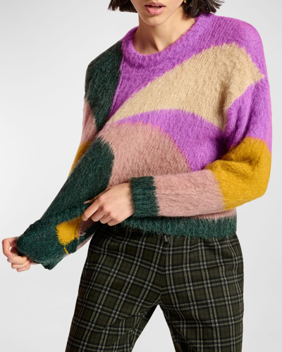 Essentiel Antwerp Antwerp Purple, Dark Green And Vintage Pink Intarsia-knitted Sweater In Combo1 Zephir