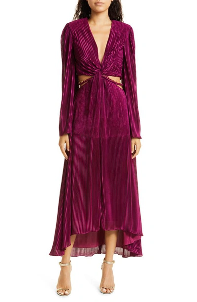 Ramy Brook Kimberly Cutout Long Sleeve Pleated Dress In Plumberry