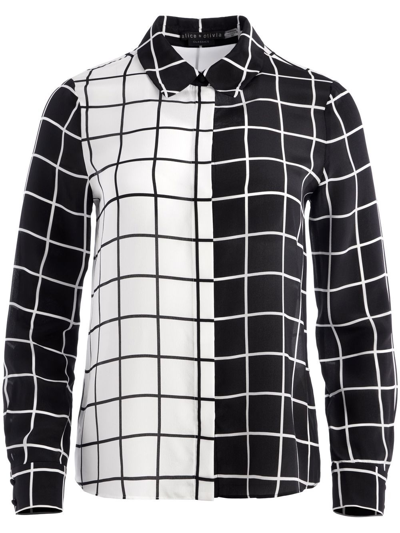 Alice And Olivia Willa Placket Top In Off White/ Black