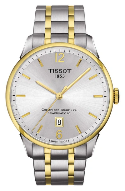 Tissot Chemin Des Tourelles Stainless Steel Bracelet Watch, 42mm In White