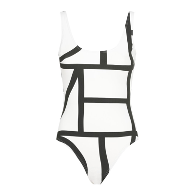 Totême Maxi Monogram One-piece Swimsuit In White,black