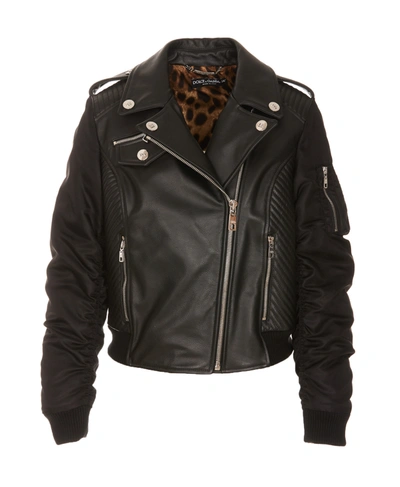 Dolce & Gabbana Biker Leather Jacket In Nero