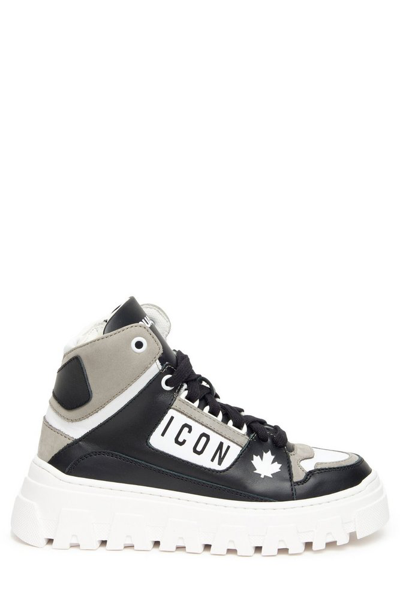 Dsquared2 Kids' Icon Contrast-panel High-top Sneakers In Black