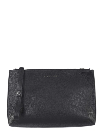 Orciani Pebbled Leather Clutch Bag In Nero
