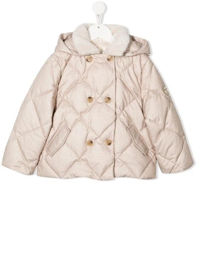 Bonpoint Kids' Quilted Double Breasted Puffer Jacket In Beige