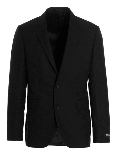 Versace Logo-patch Single-breasted Blazer In Default Title