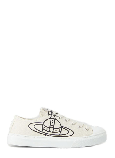 Vivienne Westwood Cream Orb-print Canvas Sneakers In White