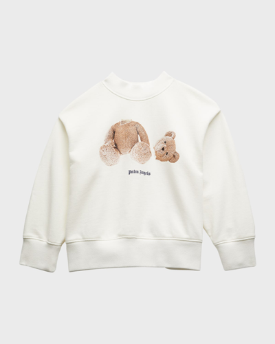 Palm Angels Kids' Bear Cotton-blend Sweatshirt In White Brown