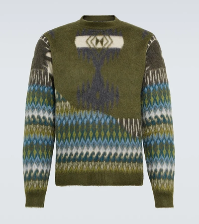 Alanui Hidden Fjords-jacquard Wool Sweater In Khaki Multi