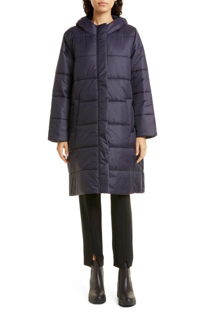 Eileen Fisher Missy Eggshell Recycled Hooded Puffer Jacket In Nocturne