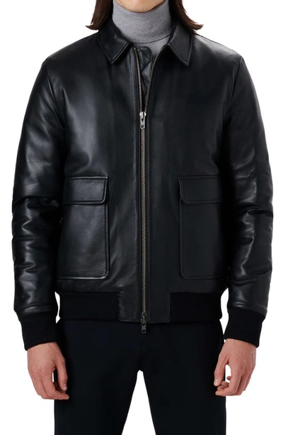 Bugatchi Men's Fill-zip Leather Bomber Jacket In Black