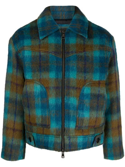 Andersson Bell Artois Harry Check Shaggy Wool Jacket Pale Jade In Multi-colored