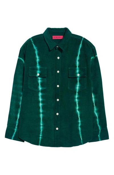 The Elder Statesman Grid Cord Tie Dye Corduroy Button-up Work Shirt In Dark Green