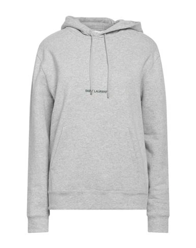 Saint Laurent Logo Embroidered Hooded Sweatshirt In Grey