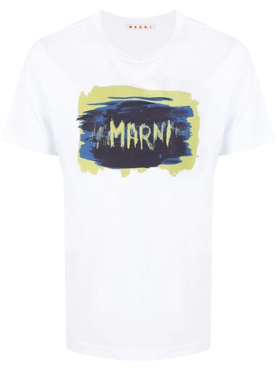 Marni Painted Logo-print Organic-cotton T-shirt In White