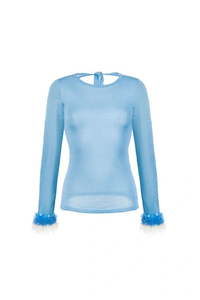 Andreeva Baby Blue Knit Top With Handmade Knit Details