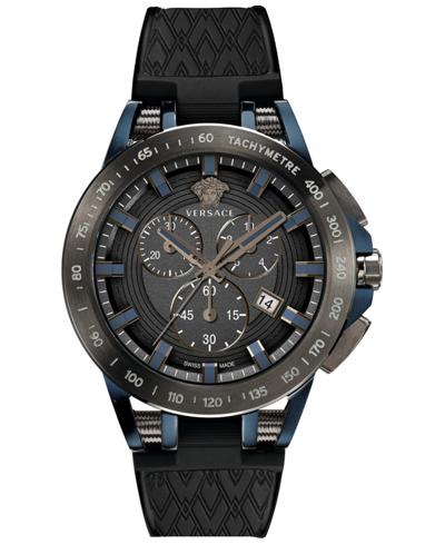 Versace Men's Swiss Chronograph Sport Tech Black Silicone Strap Watch 45mm In Gunmetal