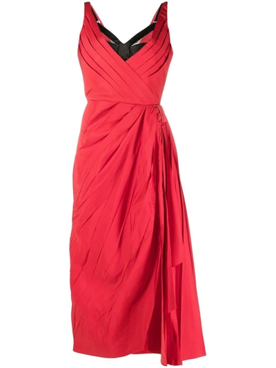 Alexander Mcqueen Knotted Draped Silk Dress In Red