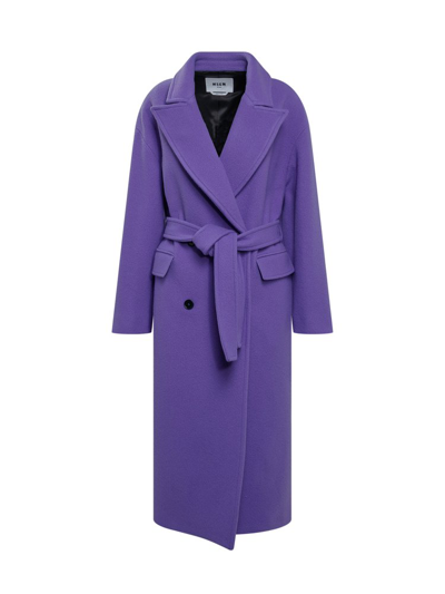 Msgm Double-breasted Belted Coat In Purple