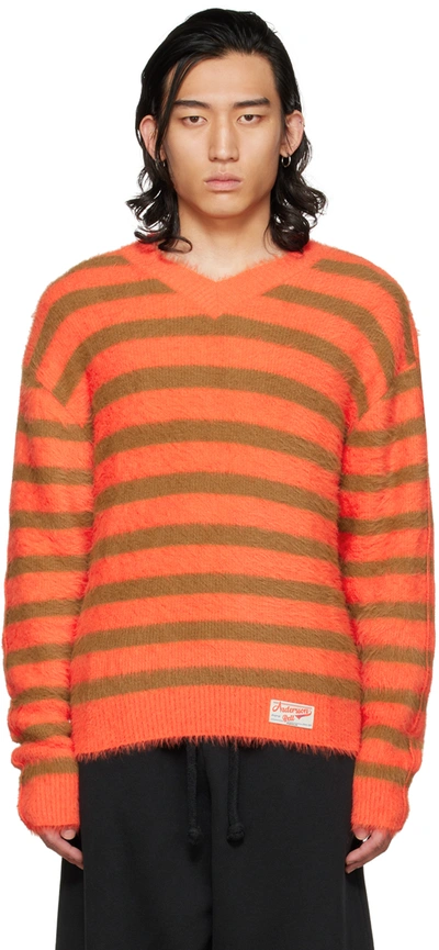 Andersson Bell Striped Knit V-neck Sweater In Orange