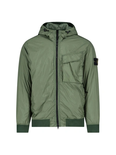 Stone Island Hooded Jacket In Crinkle Reps Nylon In Green | ModeSens