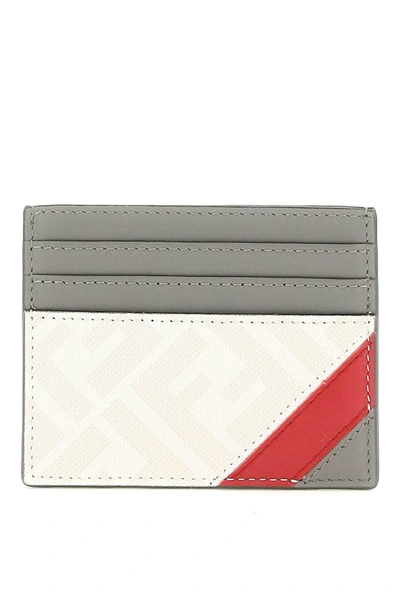 Fendi Diagonal Cardholder In Grey,white,red