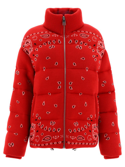 Alanui Bandana Jacquard Puffer Jacket In Red