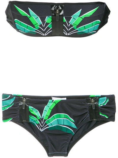 Amir Slama Tropical Print Bikini Set - Black