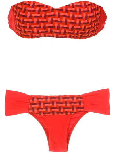 Amir Slama Woven Bandeau Bikini Set In Red