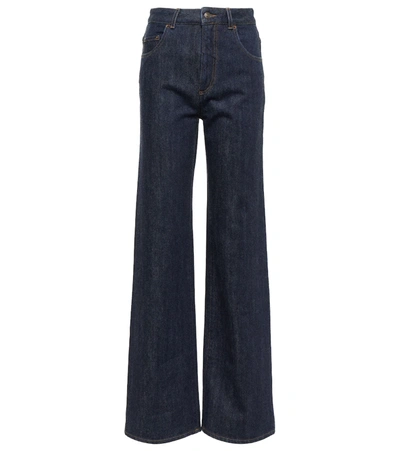 Loro Piana Cashmere-blend Denim High-rise Straight-leg Jeans In Dark Blue