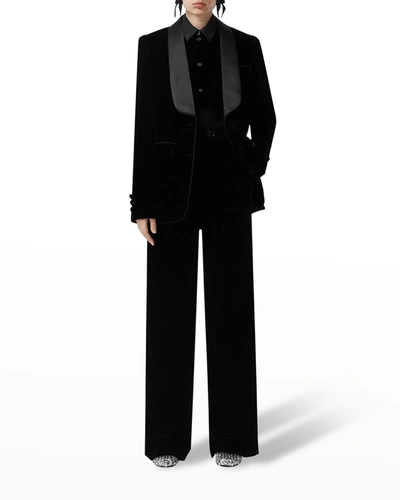 Burberry Runway Single breasted Velvet Tuxedo Jacket In Black