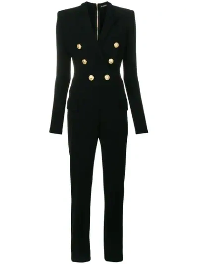Balmain Black Double-breasted Cady Jumpsuit