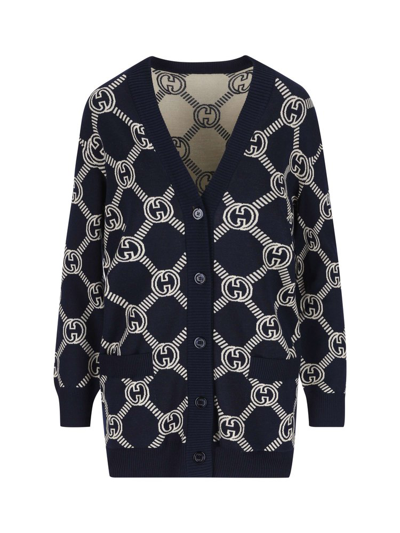 Gucci Reversible Gg Wool Jacquard Cardigan In Default Title