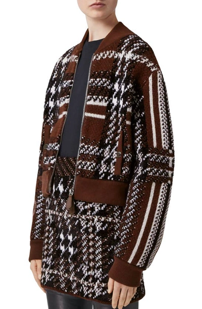 Burberry Caitryn Plaid-knit Bomber Jacket In Dark Truffle Brown