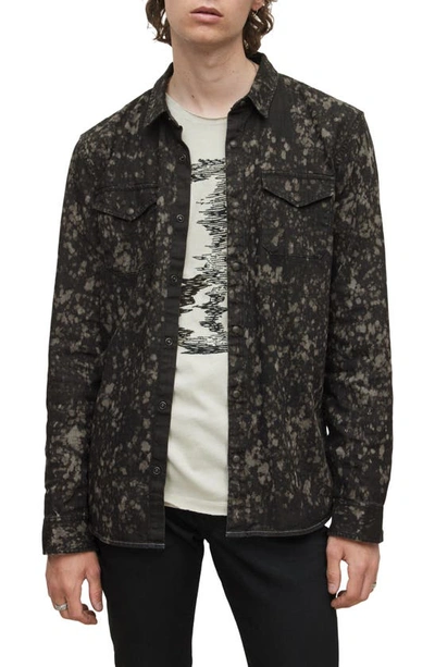 John Varvatos Marshall Cotton Printed Regular Fit Button Down Western Shirt In Mineral Black
