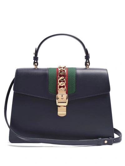 Gucci Sylvie顶着手柄手提包 In Dark Blue