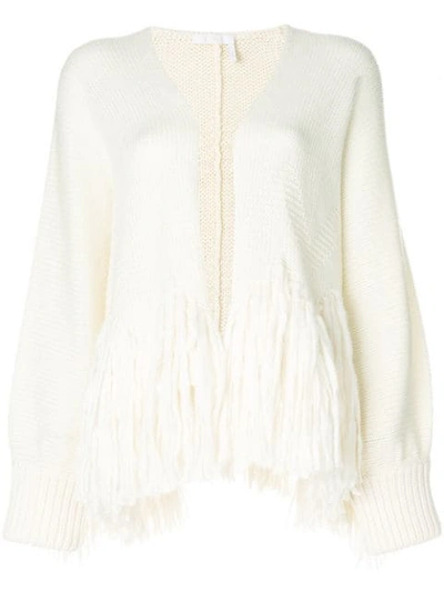 Chloé Fringed Cardigan In White