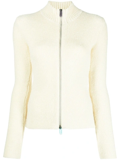 Off-white Knitted Zipped Cardigan In White