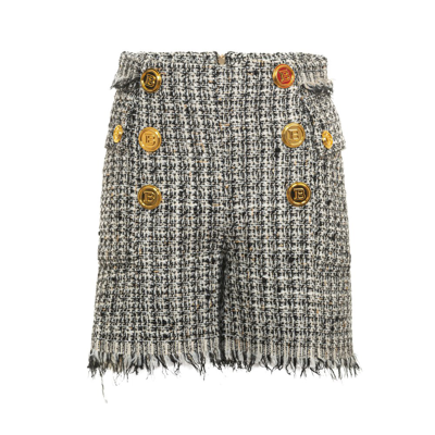 Balmain Kids' Button-embellished Tweed Shorts In Nero/avorio