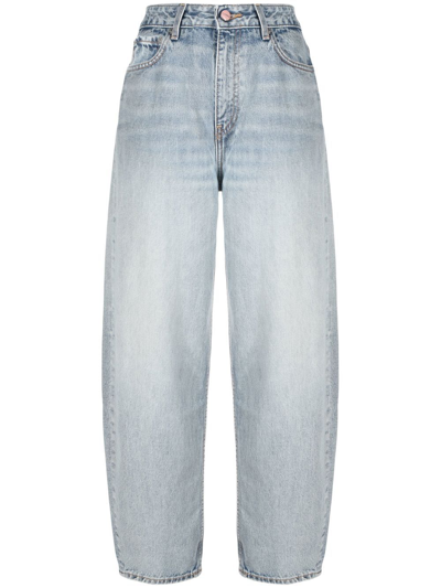 Ganni Stary Wide-leg High-rise Organic-cotton Jeans In Blue