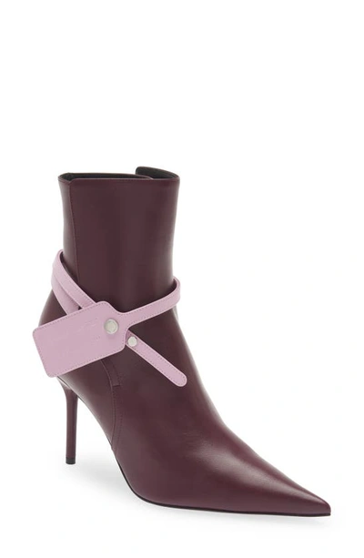 Off-white 110mm Zip Tie Leather Ankle Boot In Red,lilac