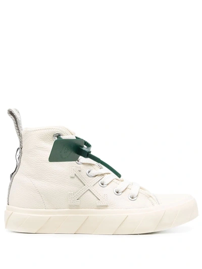 Off-white 20mm Mid Top Vulcanized Leather Sneakers In Bianco