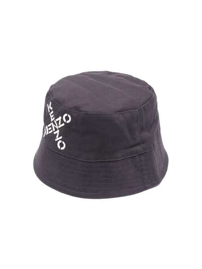 Kenzo Kids' Cotton Bucket Hat W/ Logo In Grey