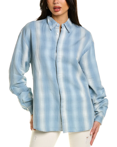 Rta Sierra Plaid Button Front Shirt In Blue